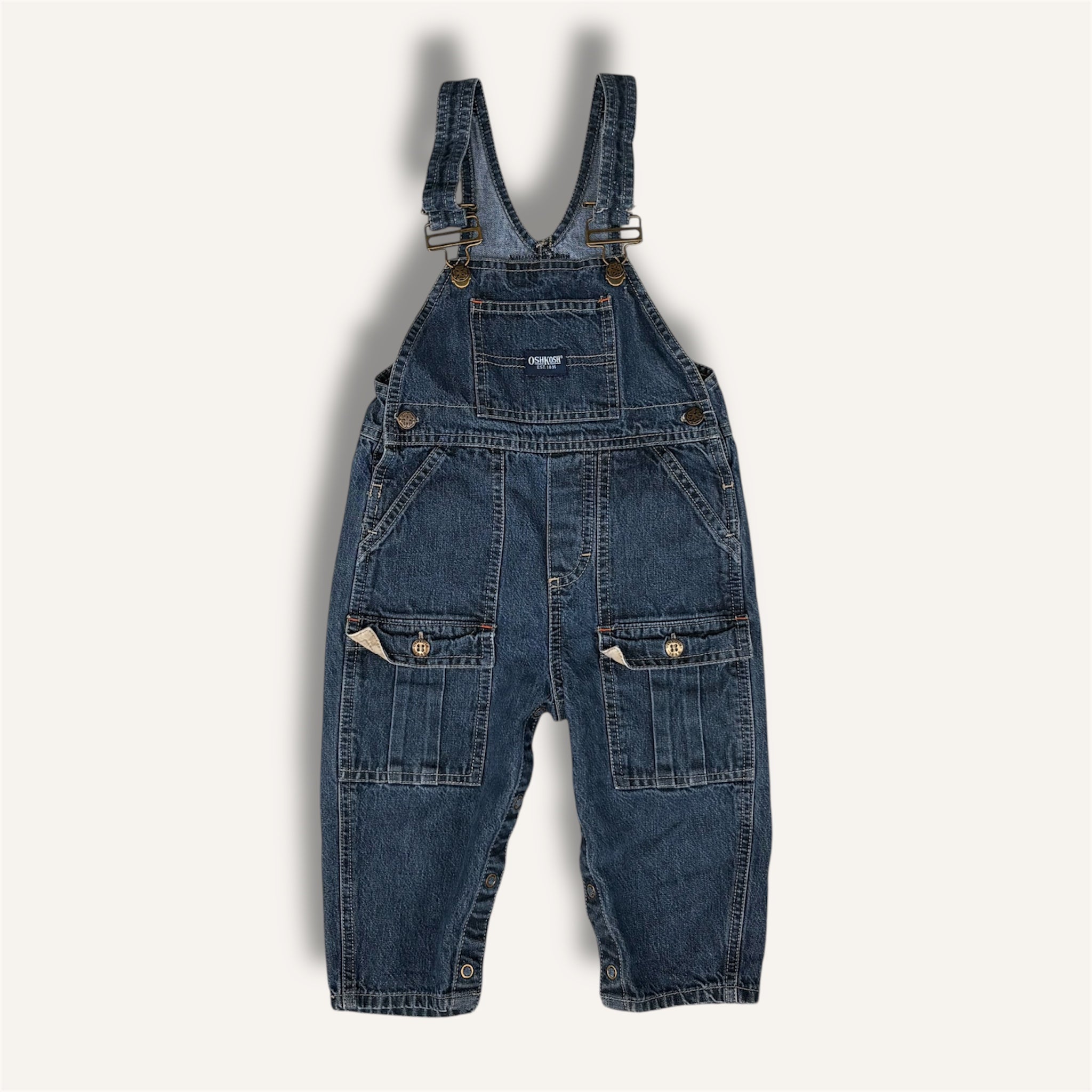 Oshkosh Y2K Dark Wash Denim Cargo Style Overalls (12/18M)