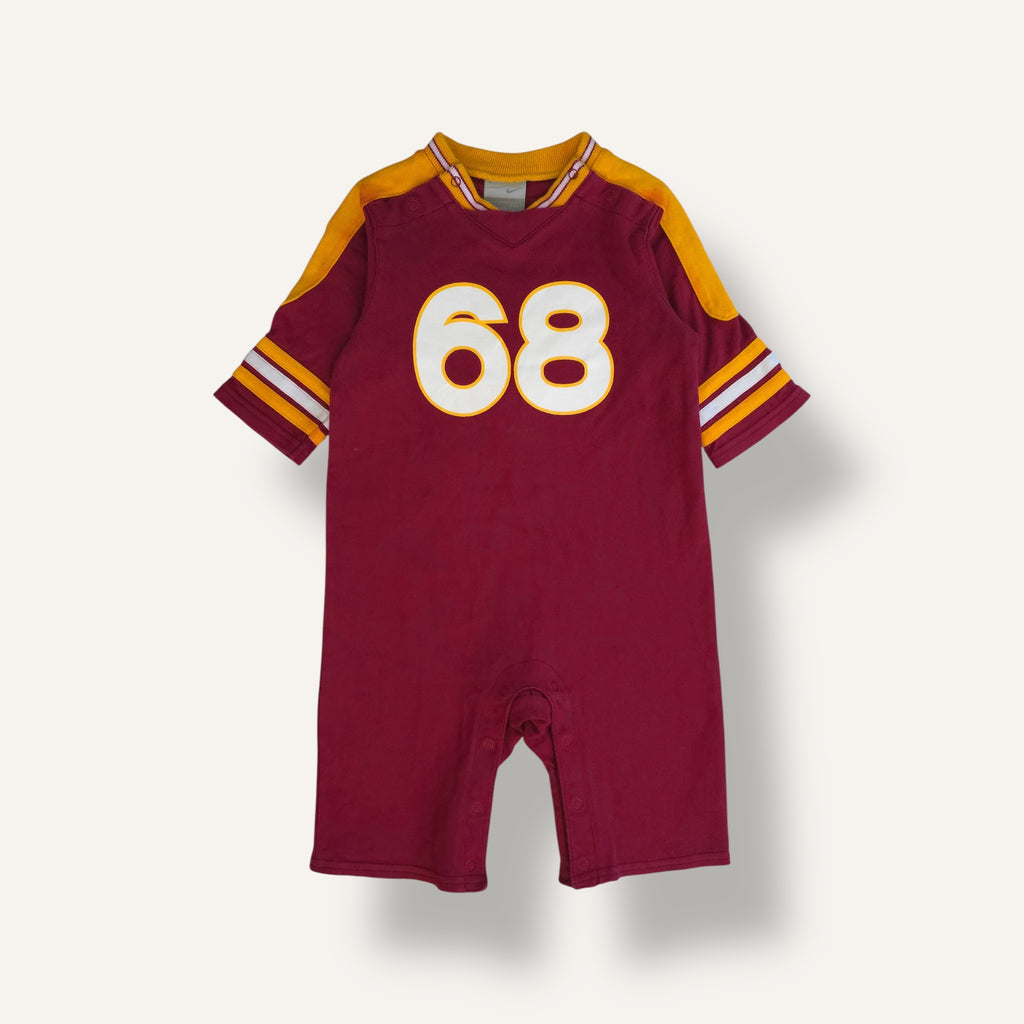 Y2K Nike Burgundy and Gold Football Romper (1-2T)