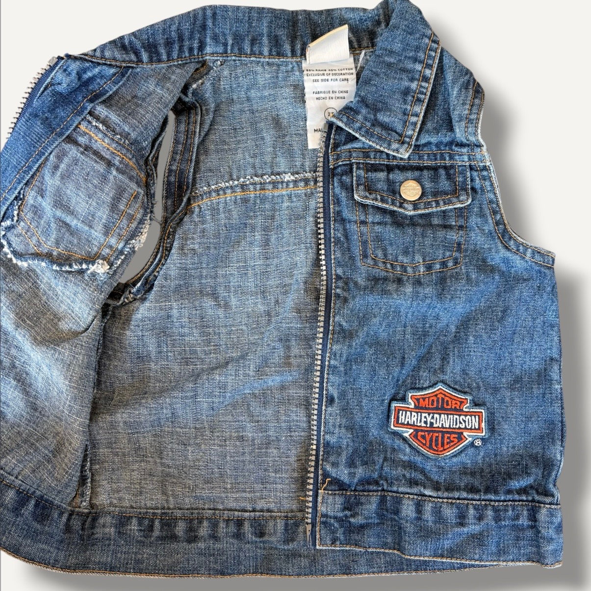Vintage Harley Davidson Denim Biker Vest Jacket (2T)
