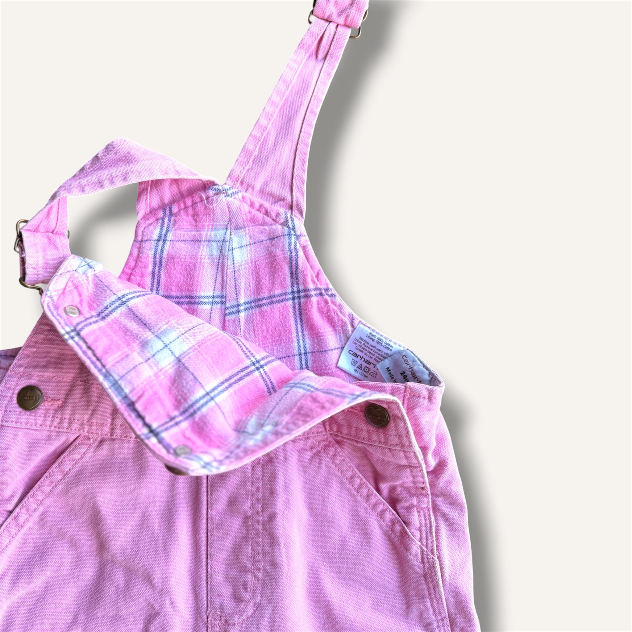 Carhartt Pink with Plaid Lining Overalls (2T)