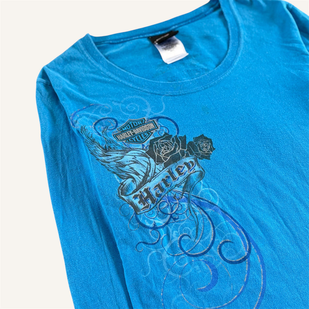 Harley Womens Blue Long Sleeve T-shirt (Adults Medium)