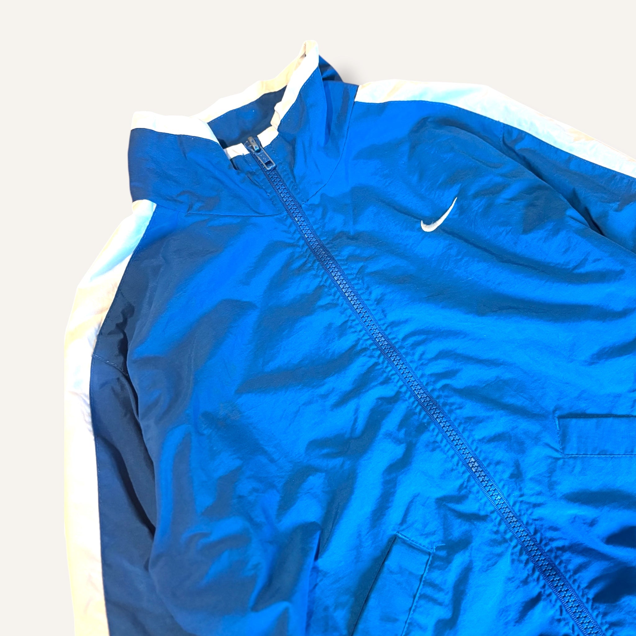 Y2K Nike Blue and White Lined Windbreaker Jacket (4/5)