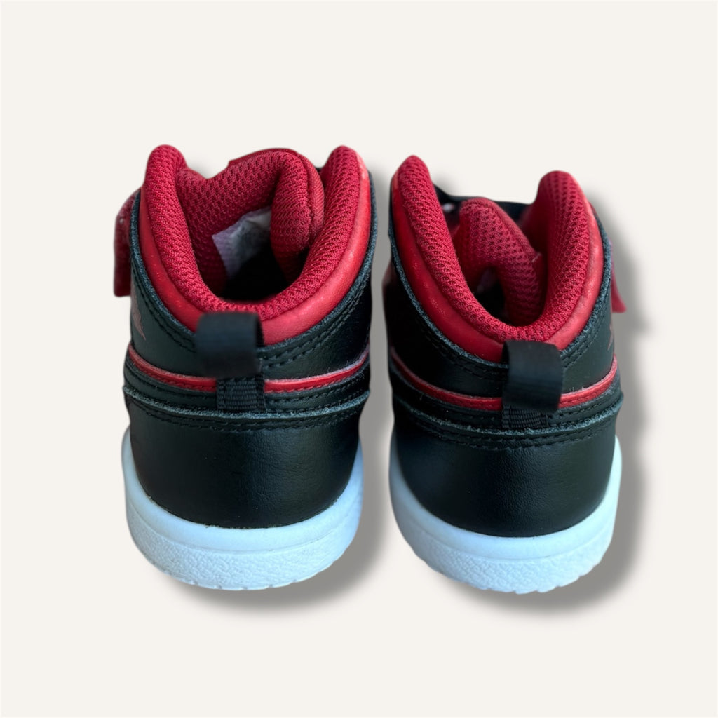 Nike Jordan 1 Mid, Red and Black Shoes (6C)