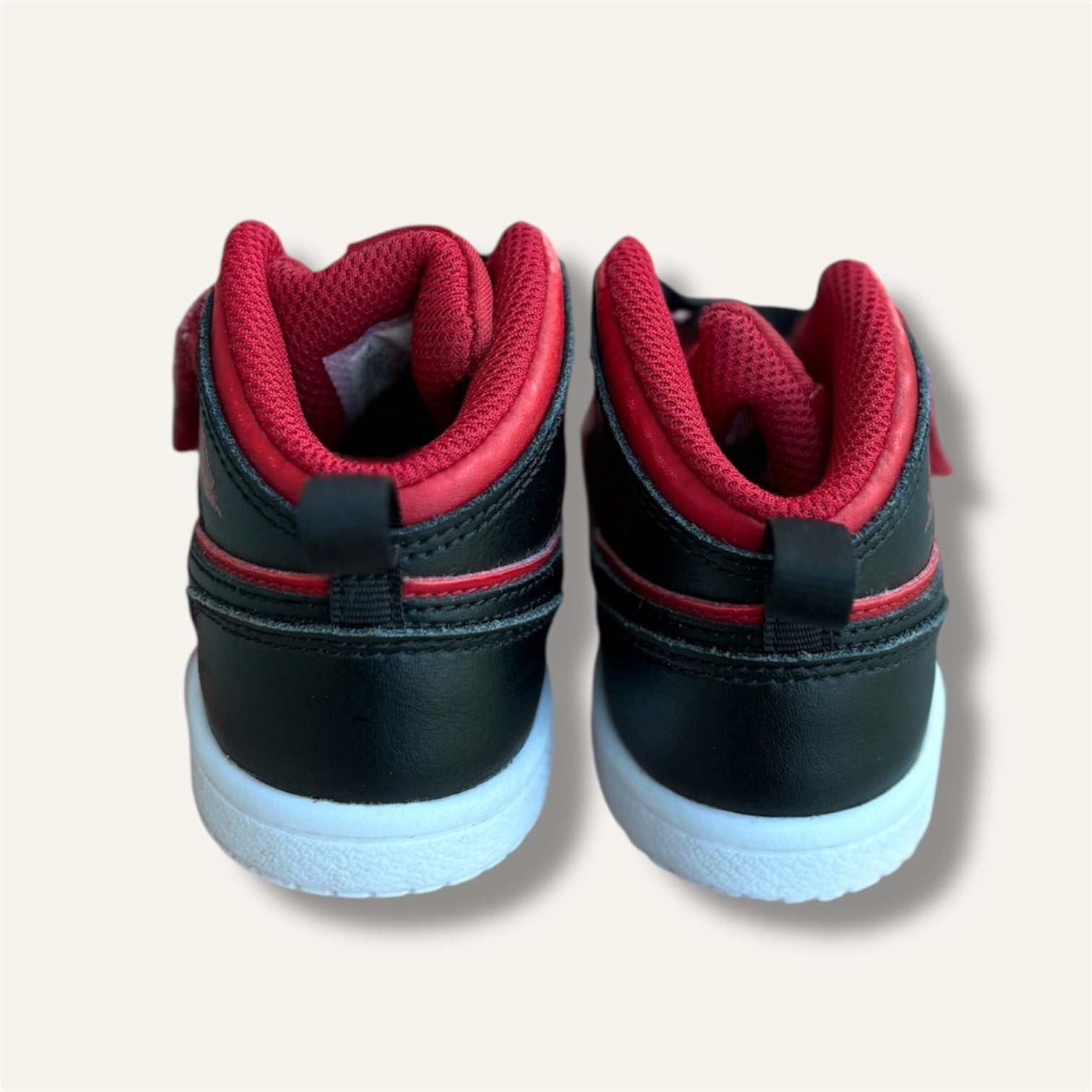 Nike Jordan 1 Mid, Red and Black Shoes (6C)