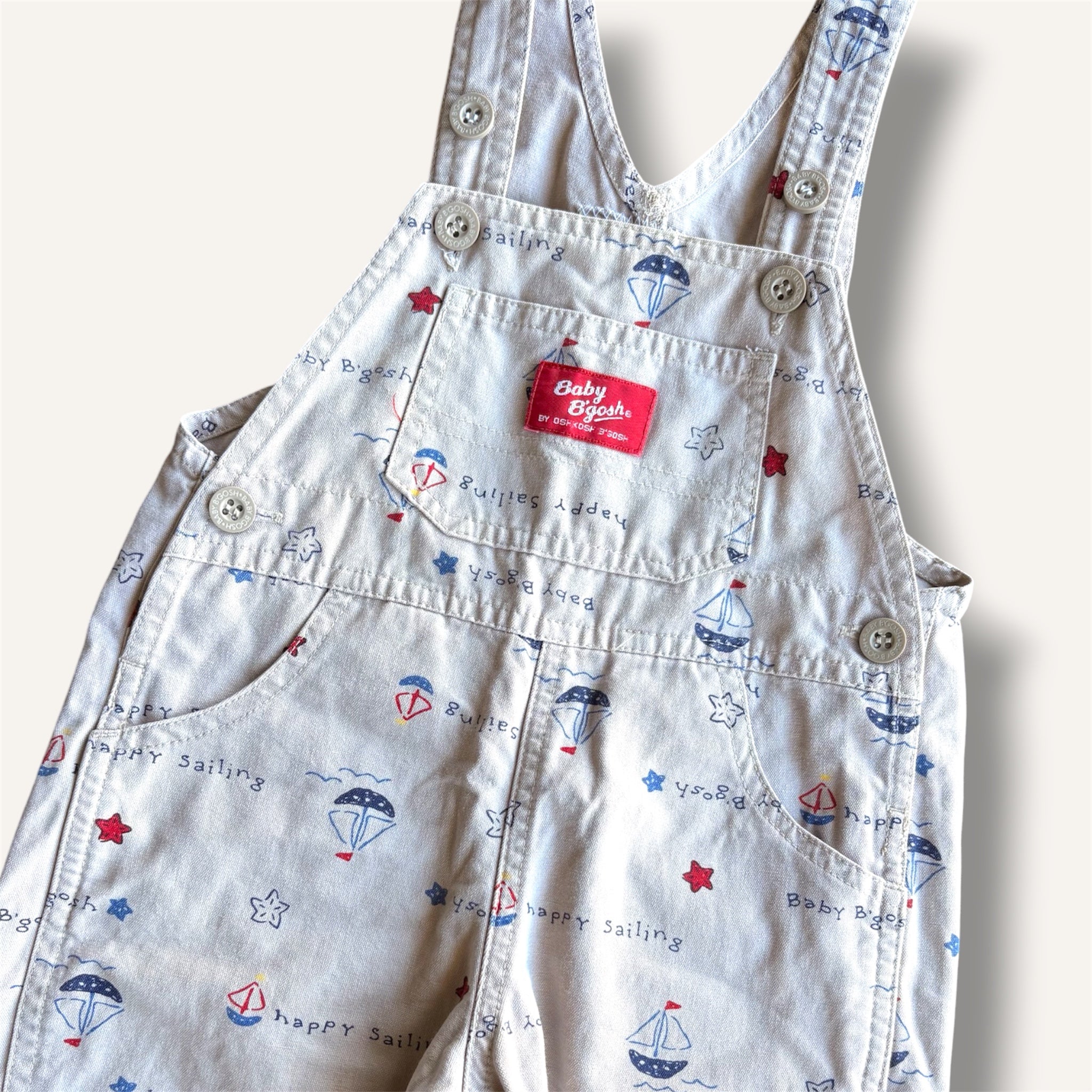 Oshkosh Vintage Beige Sail Boat Overalls (6/12M)