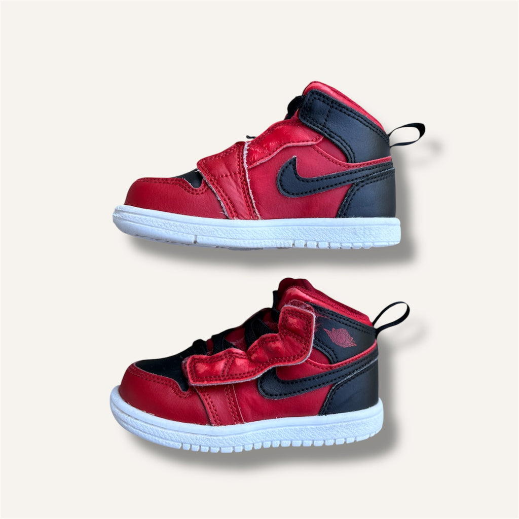 Nike Jordan 1 Mid, Red and Black Shoes (6C)