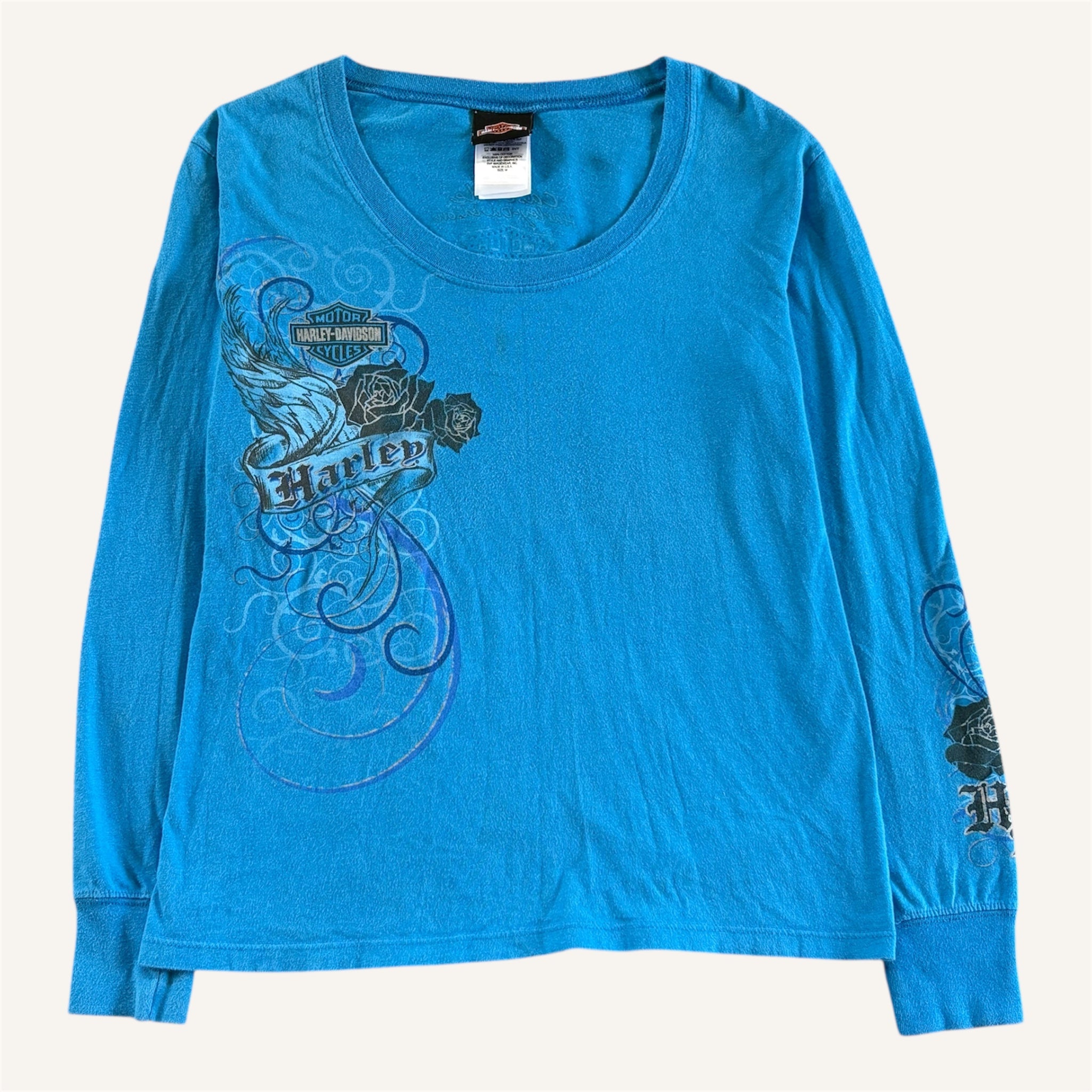 Harley Womens Blue Long Sleeve T-shirt (Adults Medium)