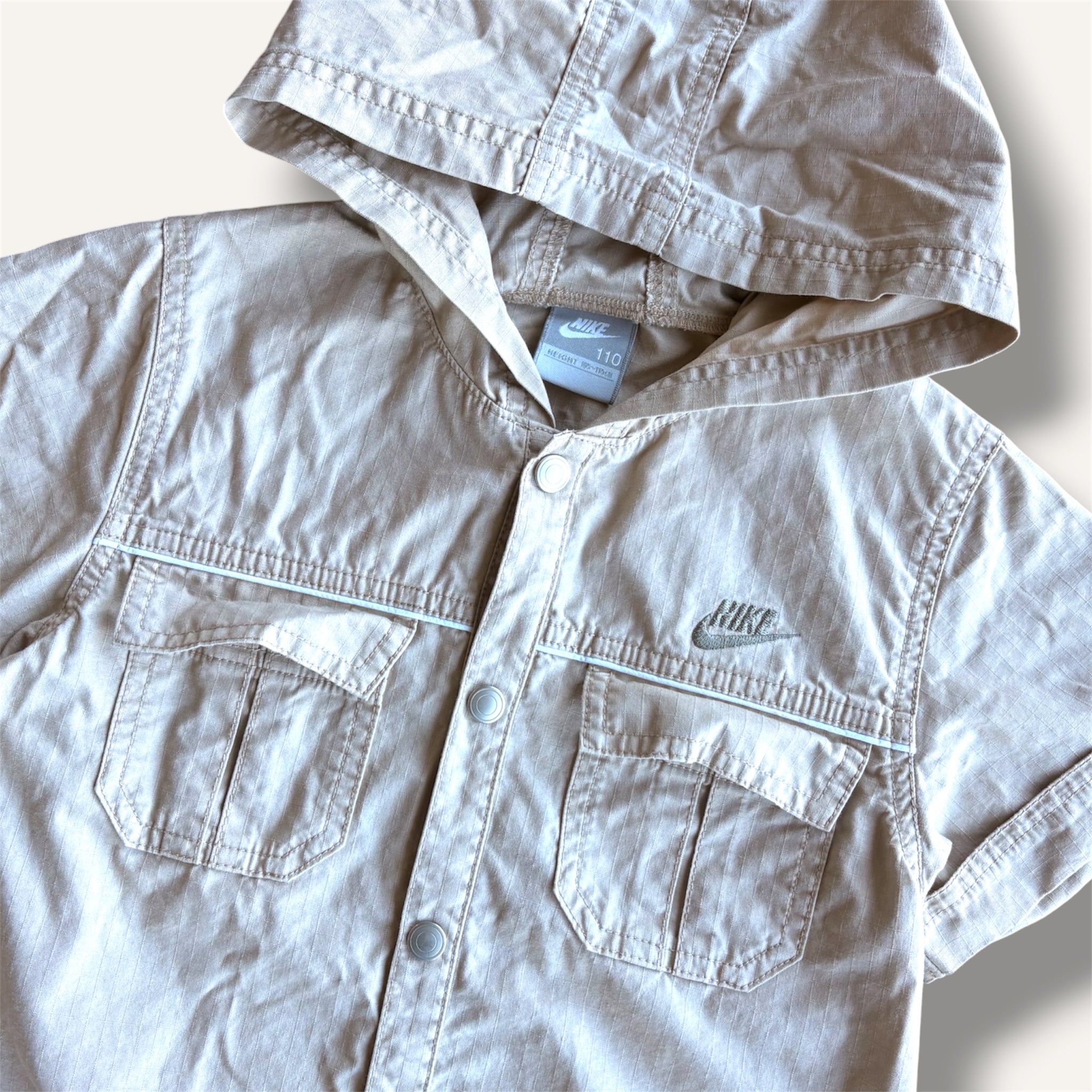 Y2K Canvas Beige Nike Button Up Shirt with Hood (5/6)