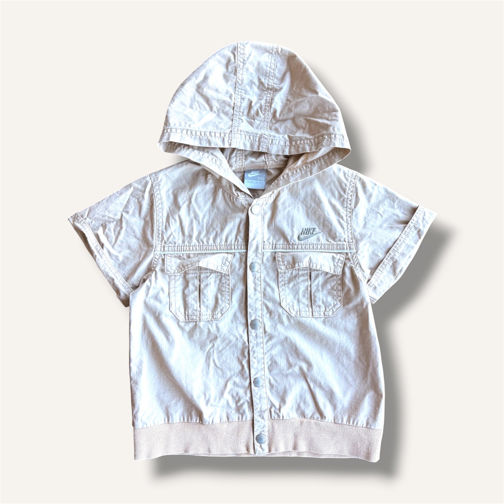Y2K Canvas Beige Nike Button Up Shirt with Hood (5/6)