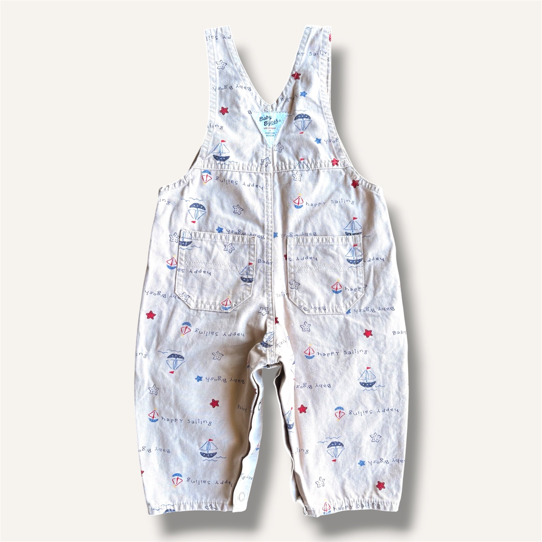 Oshkosh Vintage Beige Sail Boat Overalls (6/12M)