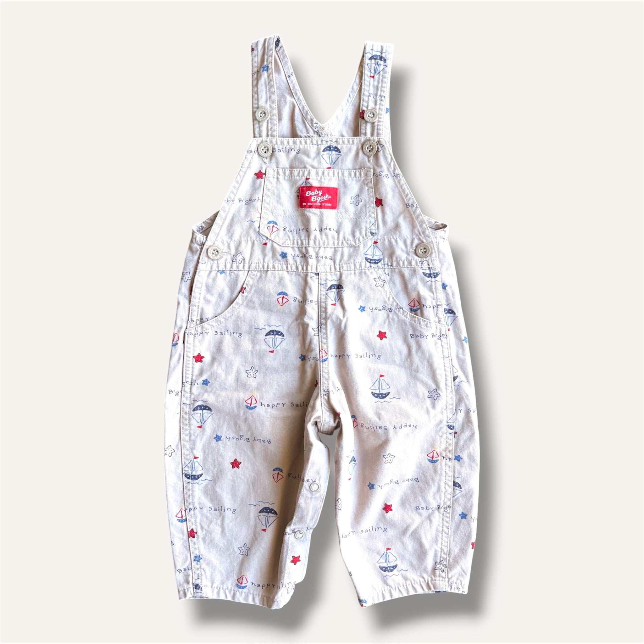 Oshkosh Vintage Beige Sail Boat Overalls (6/12M)