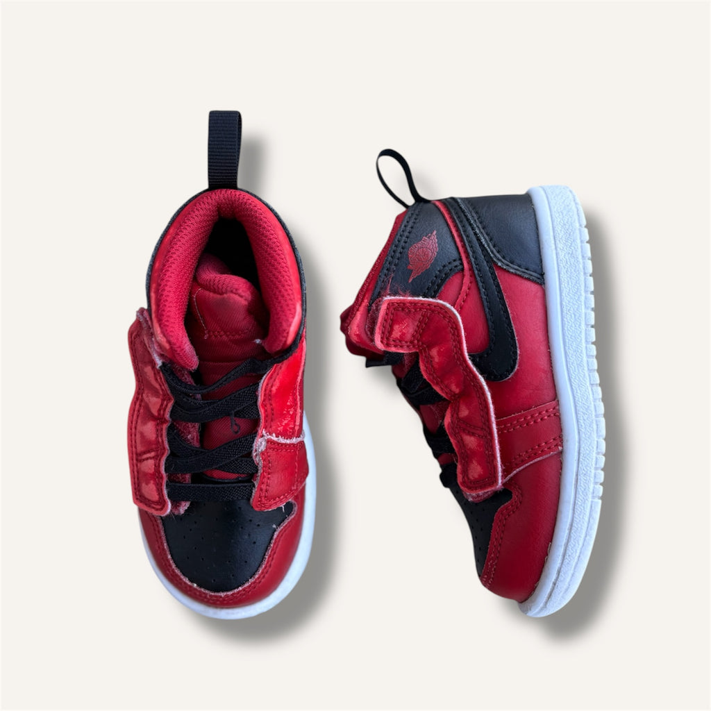 Nike Jordan 1 Mid, Red and Black Shoes (6C)