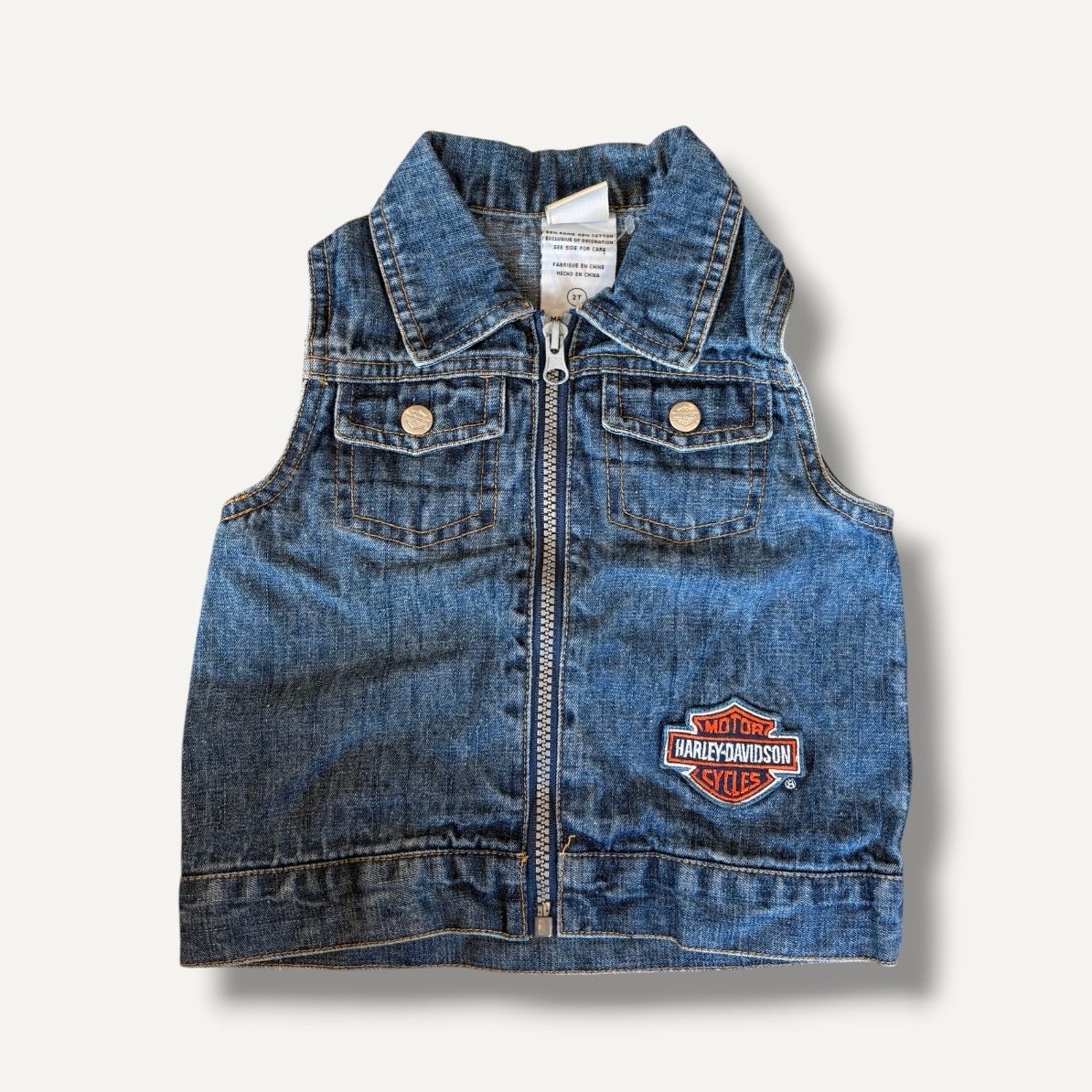 Vintage Harley Davidson Denim Biker Vest Jacket (2T)