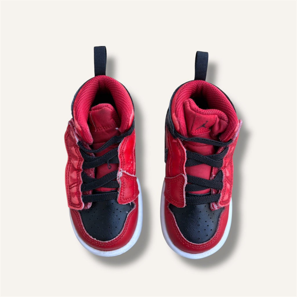 Nike Jordan 1 Mid, Red and Black Shoes (6C)