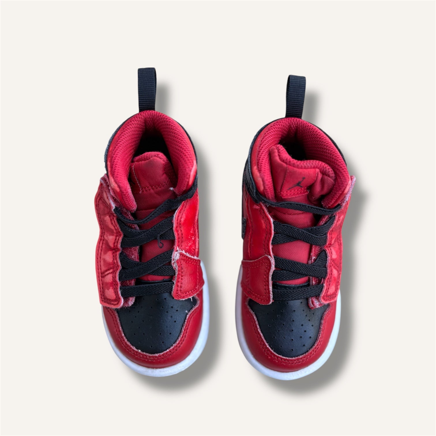 Nike Jordan 1 Mid, Red and Black Shoes (6C)