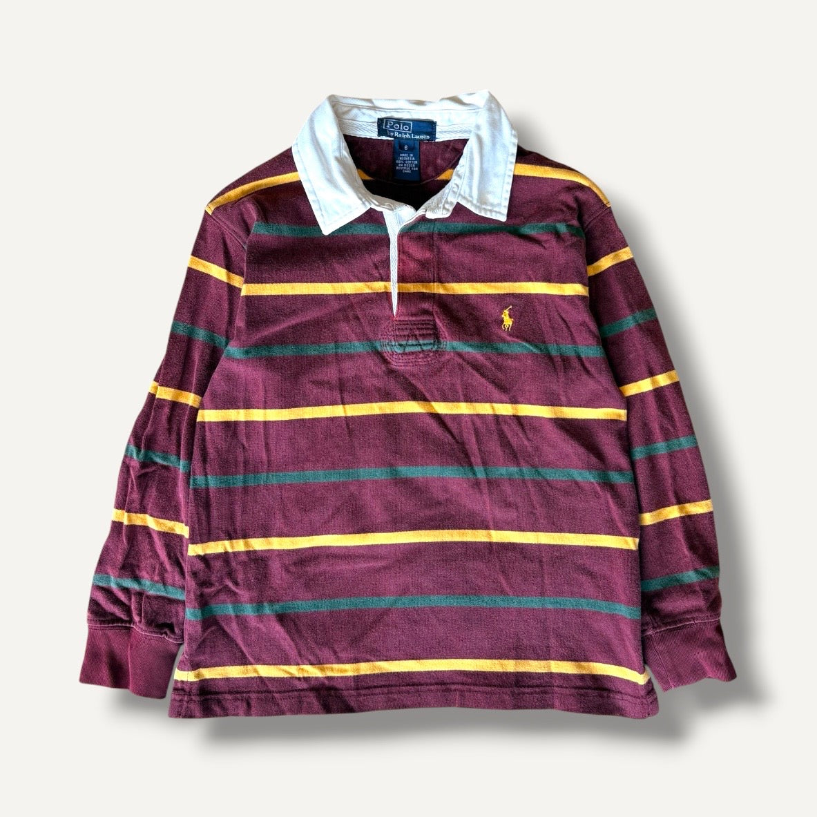 Polo Ralph Lauren Burgundy, Yellow & Green Striped Rugby Jersey (5/6)