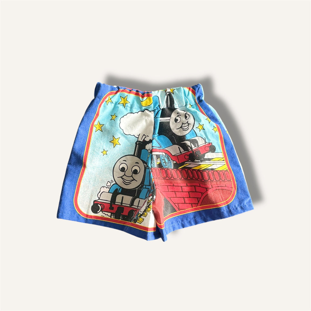 Reworked Vintage 1999 "Rail Ready" Thomas Shorts, One-of-a-Kind Upcycle (1-2T)