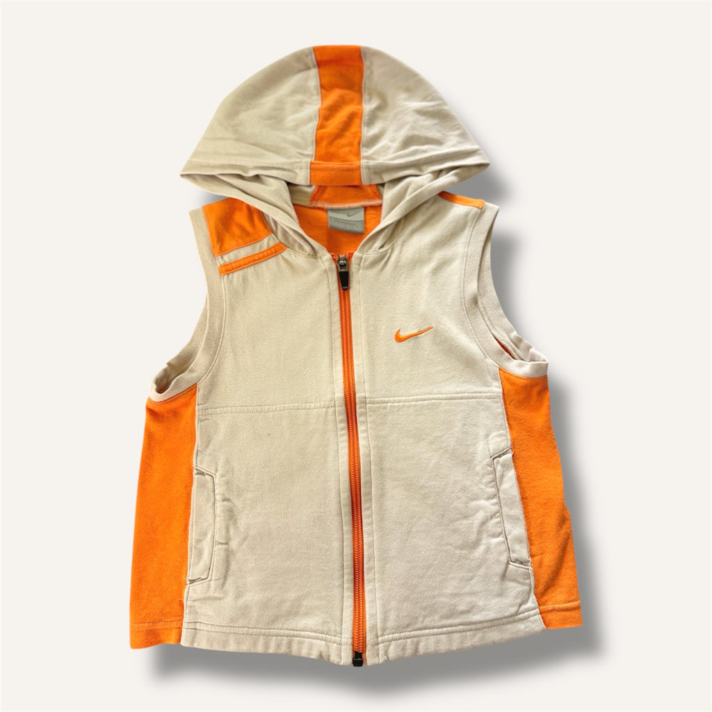Y2K Sleeveless Nike Beige and Orange Zippy Top (3-4T)