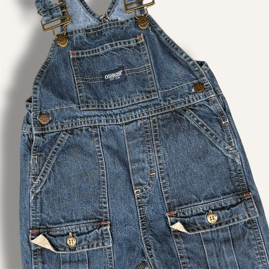 Oshkosh Y2K Dark Wash Denim Cargo Style Overalls (12/18M)