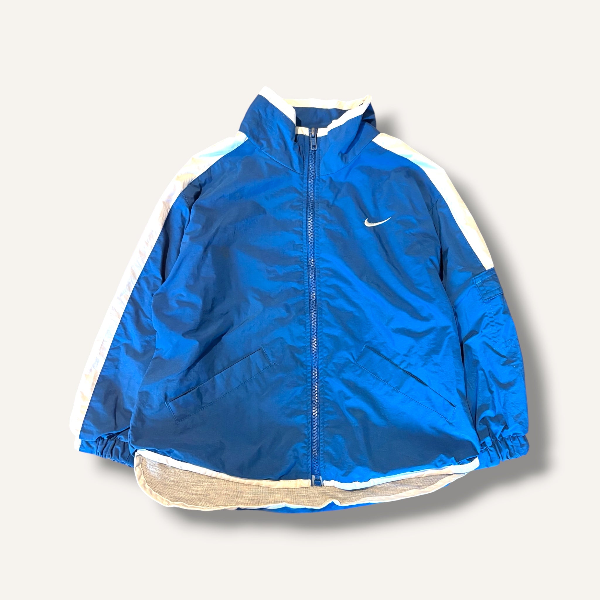 Y2K Nike Blue and White Lined Windbreaker Jacket (4/5)