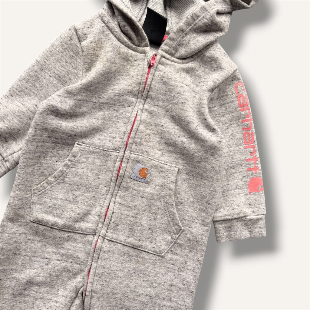 Carhartt Heather Grey Romper With Baby Pink Branding (3/6M)