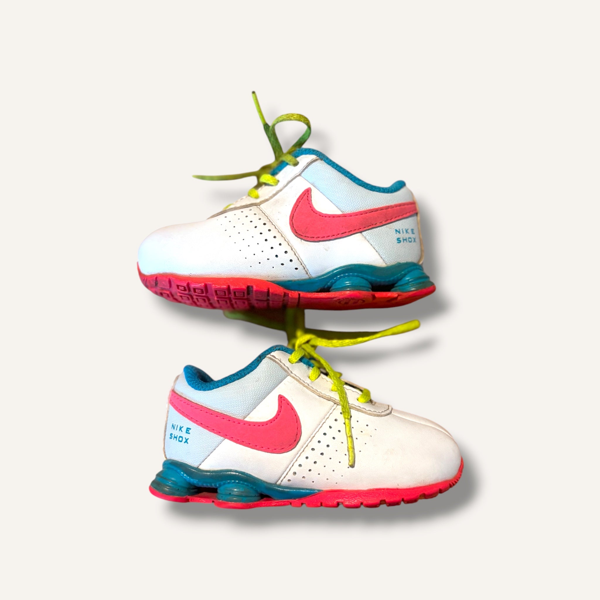 Vintage White, Pink and Blue Nike Shox (5C)