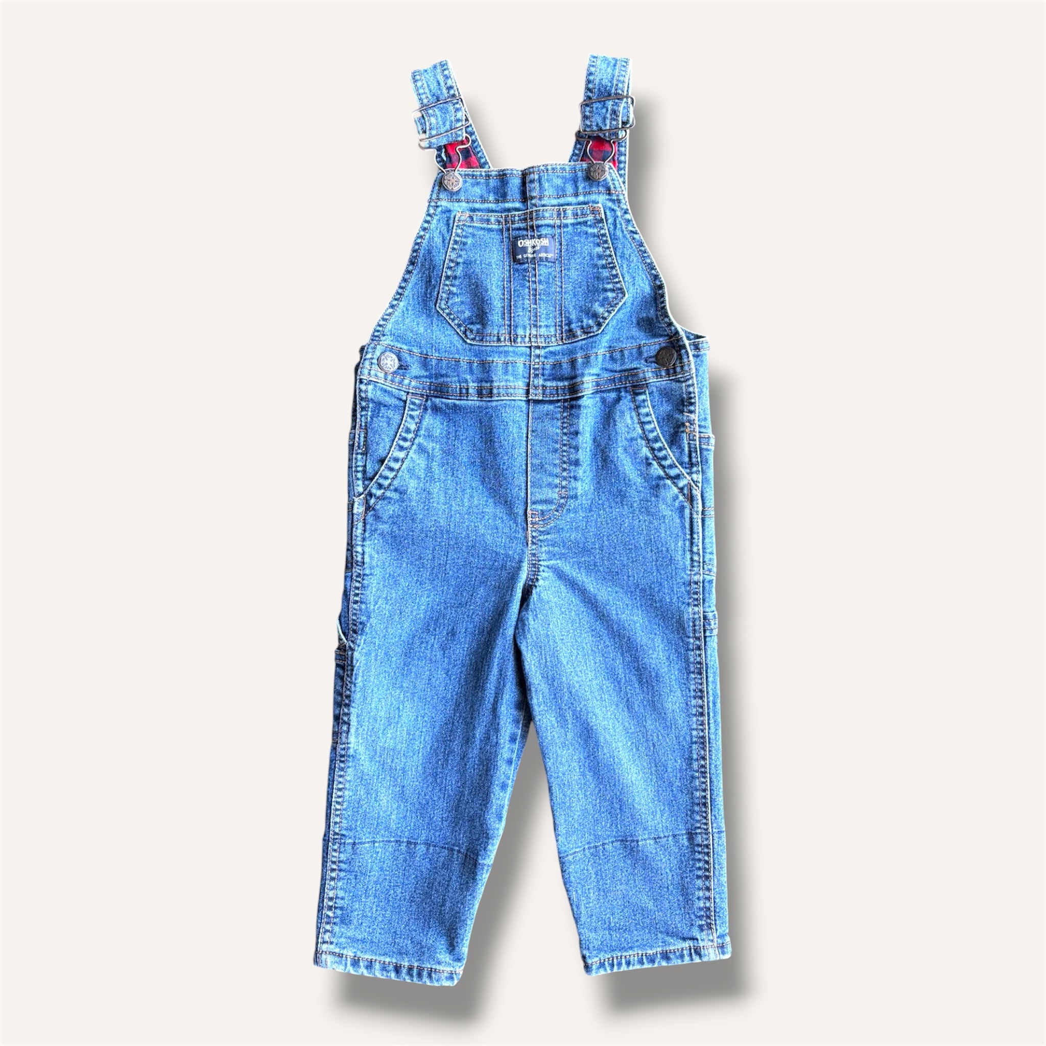 Oshkosh Denim Midwash Overalls with Plaid Lining (2T)