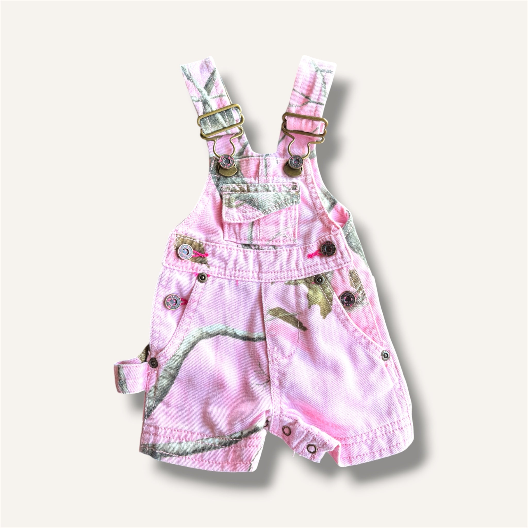 Vintage Pink Real Tree Print Cabela's Shortalls (0/3M)