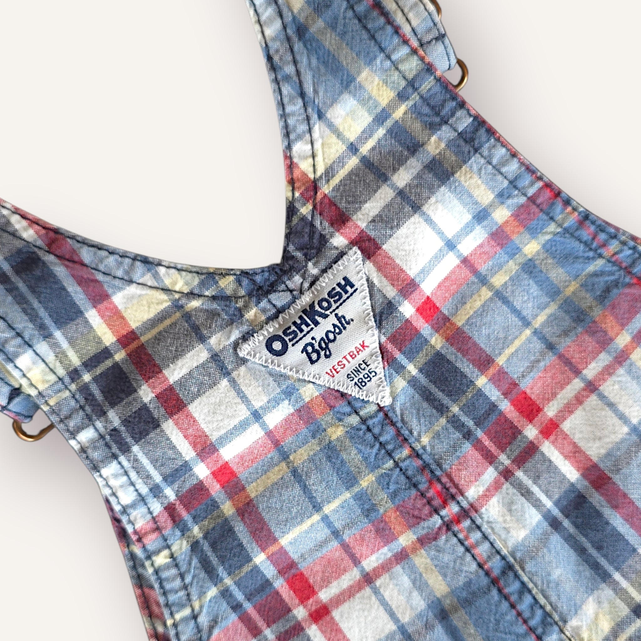 Oshkosh Blue Plaid Shortalls w Red Stripe (18M)