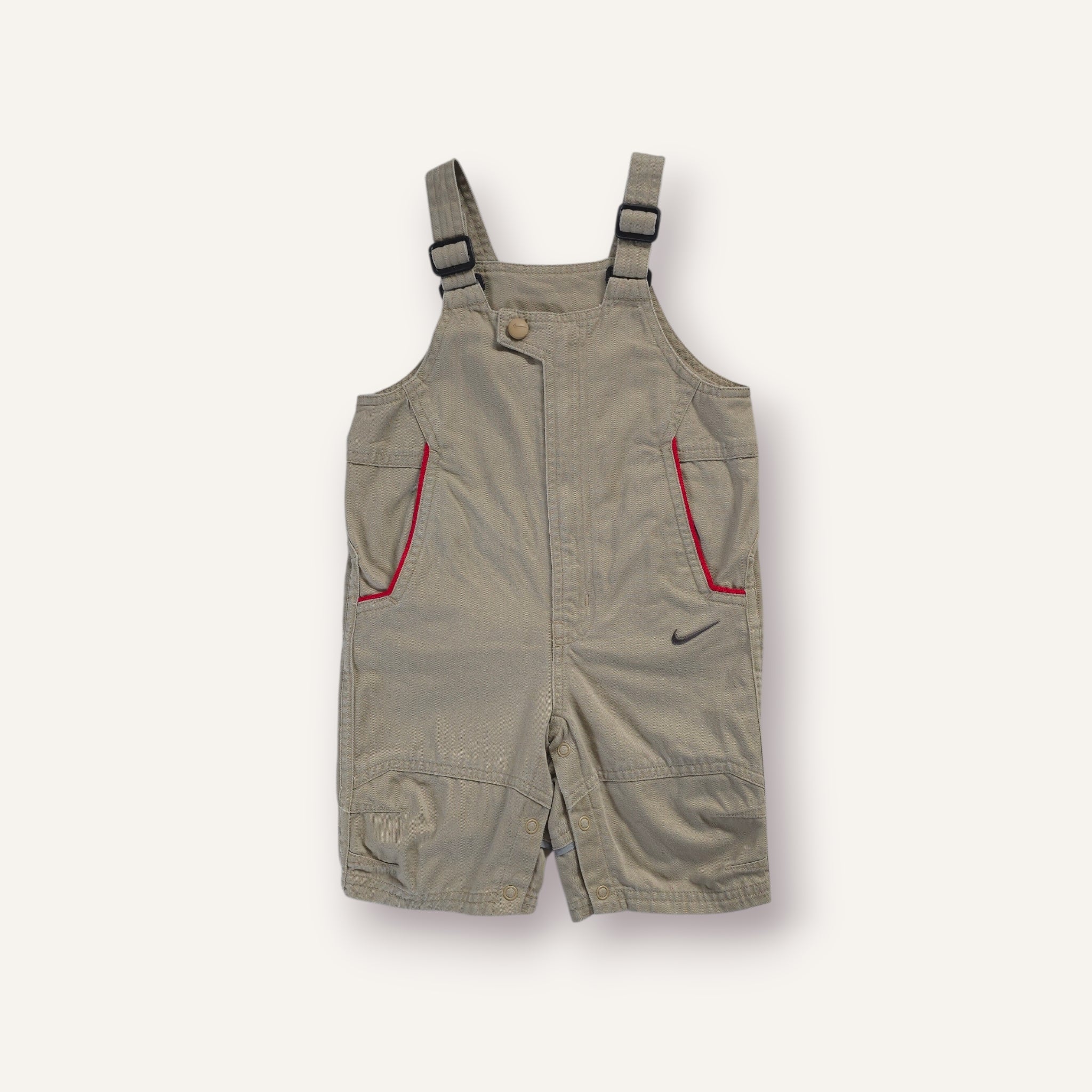 Y2K Beige and Red Nike Overalls (2T)