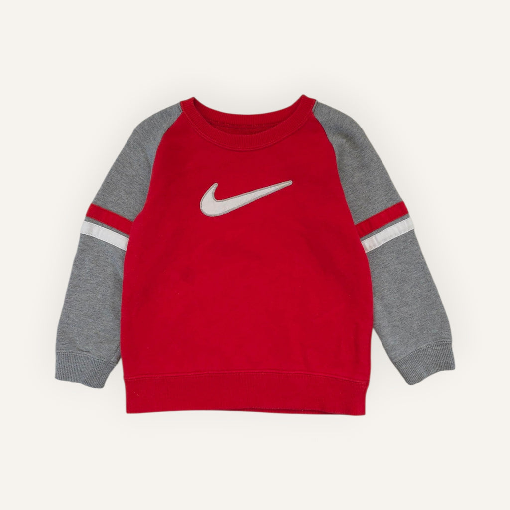Y2K Nike Red, Grey and White Embroidered "Tick" Crewneck (3T)