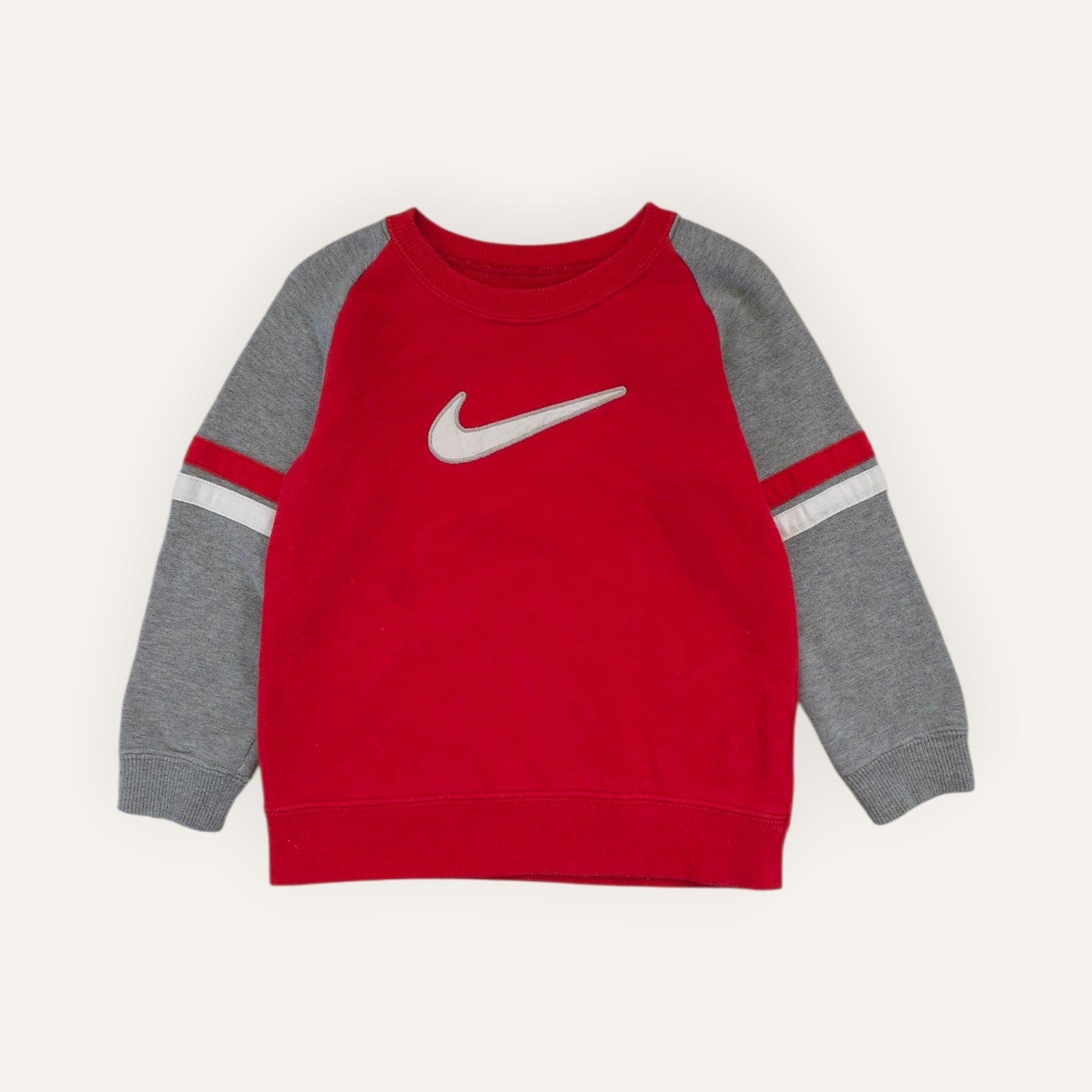 Y2K Nike Red, Grey and White Embroidered "Tick" Crewneck (3T)