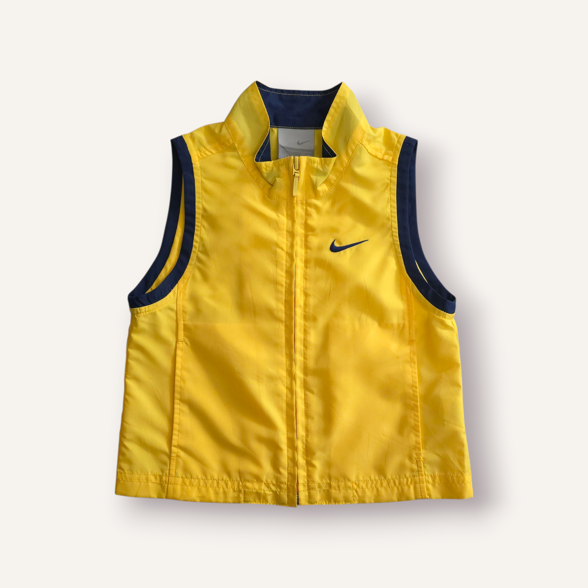Y2K Nike Yellow and Navy Windbreaker Vest (1-2)