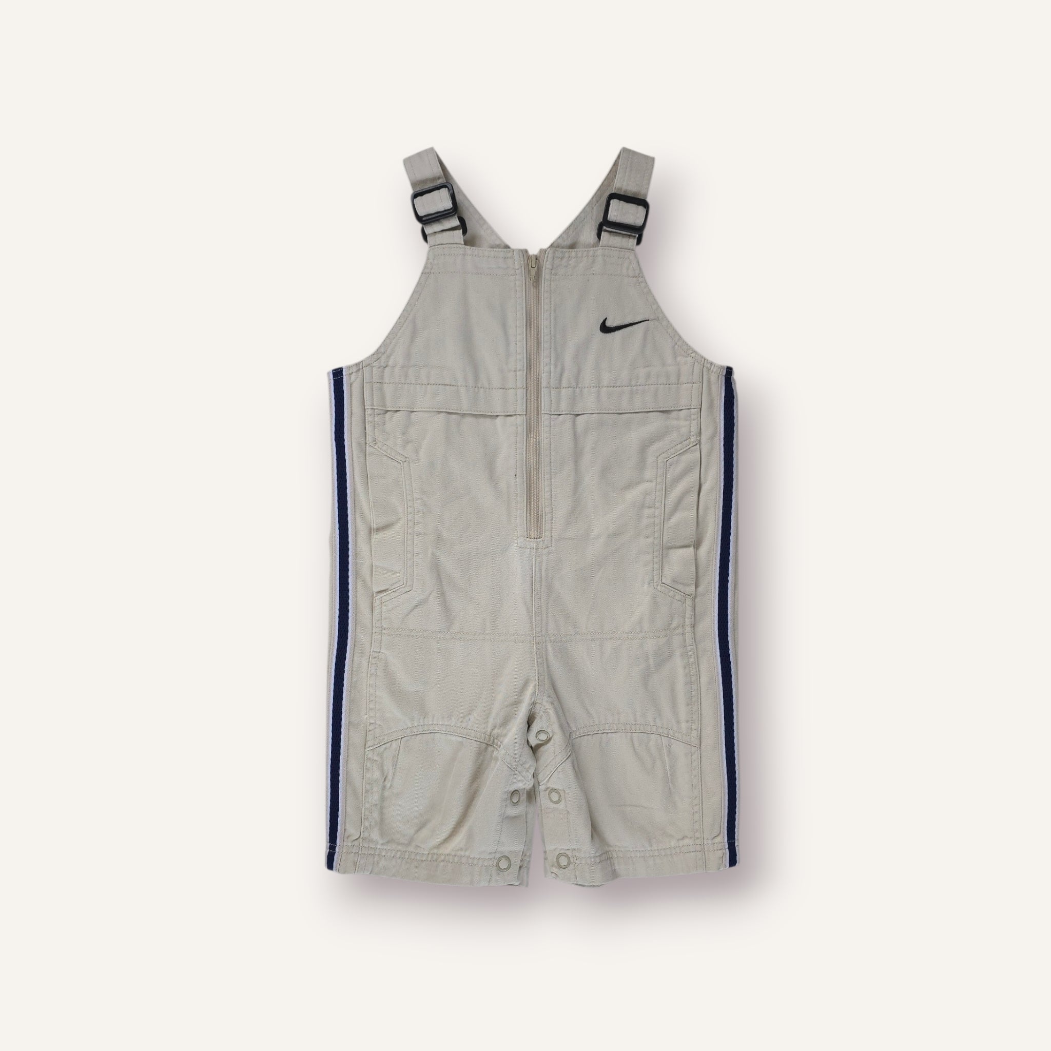 Y2K Cream and Navy Nike Mid-Length Overalls (1-2T)