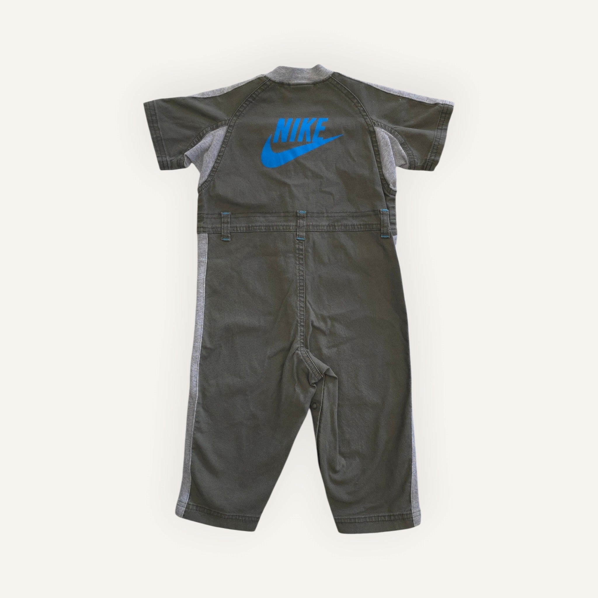 Y2K Nike Khaki Green, Grey and Turquoise Short-Sleeved Boiler (1-2T)