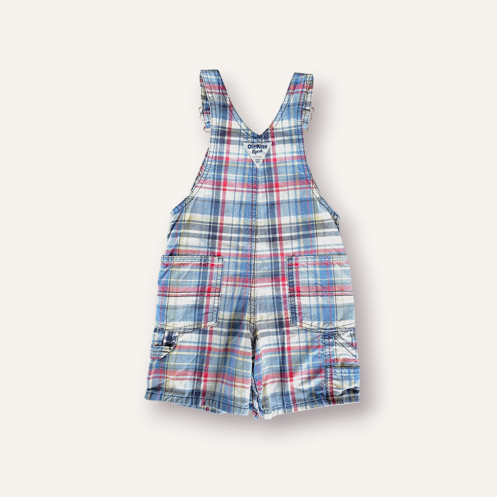 Oshkosh Blue Plaid Shortalls w Red Stripe (18M)
