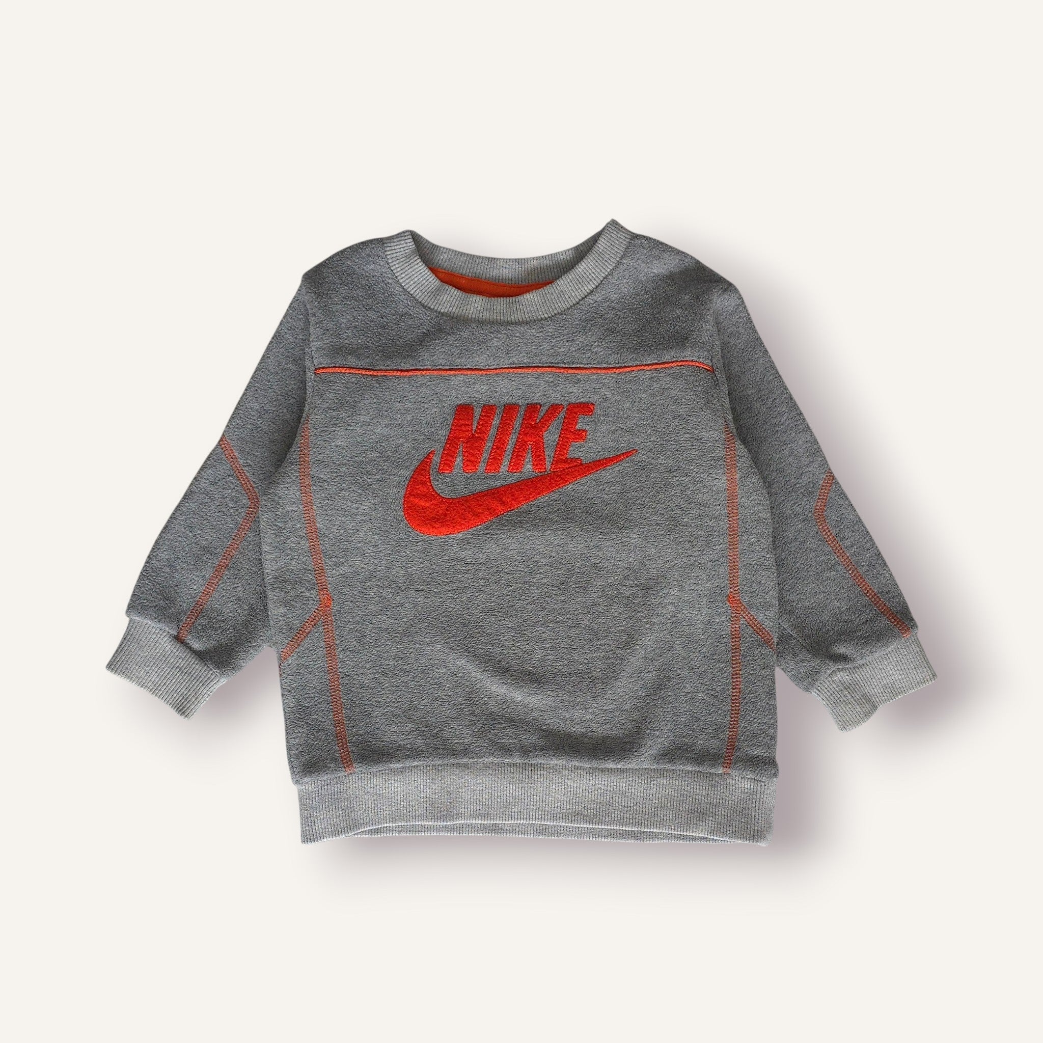 Y2K Nike Grey Fleece Crewneck w Orange Detailing (18/24M)