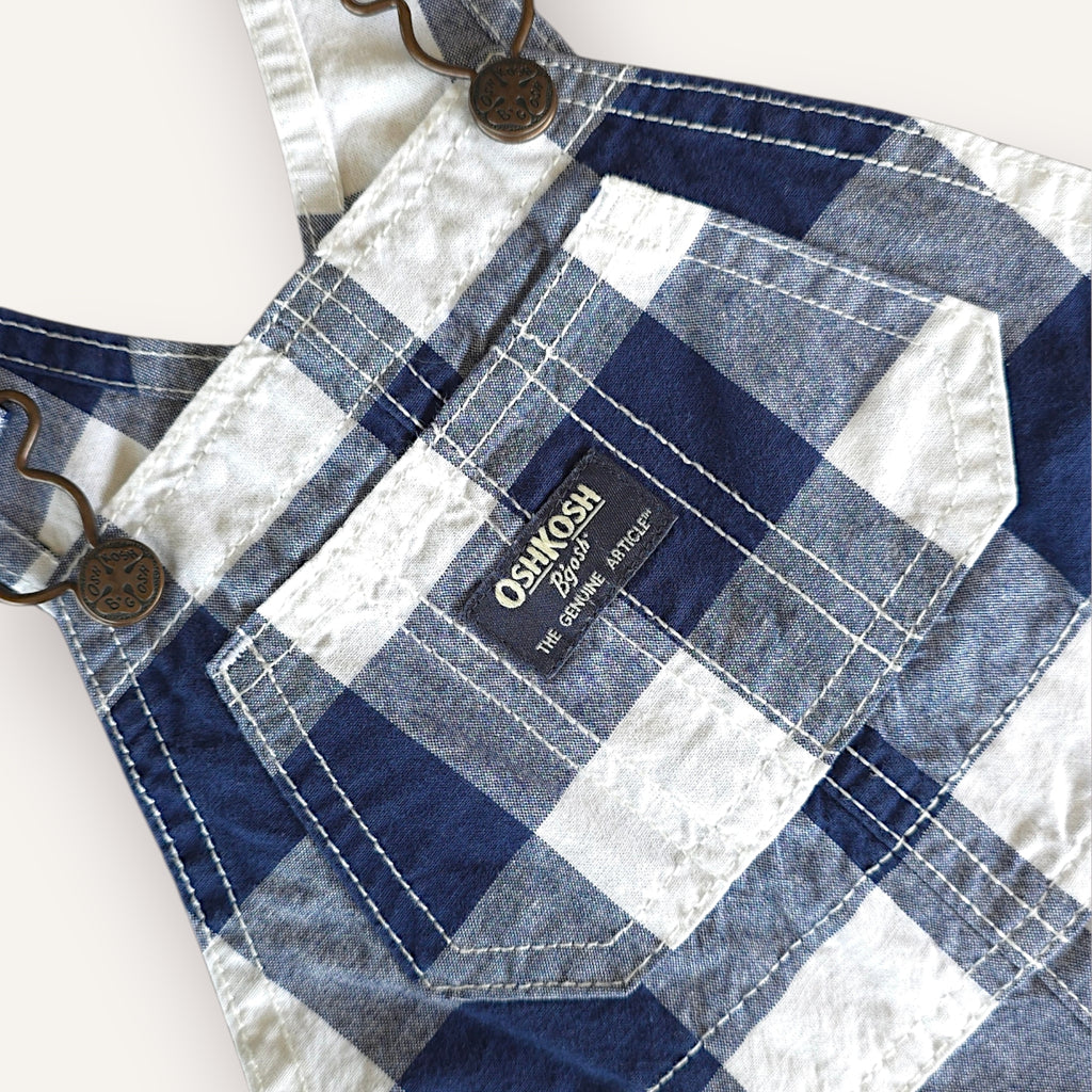 Oshkosh Navy and White Plaid Shortalls (6/12M)