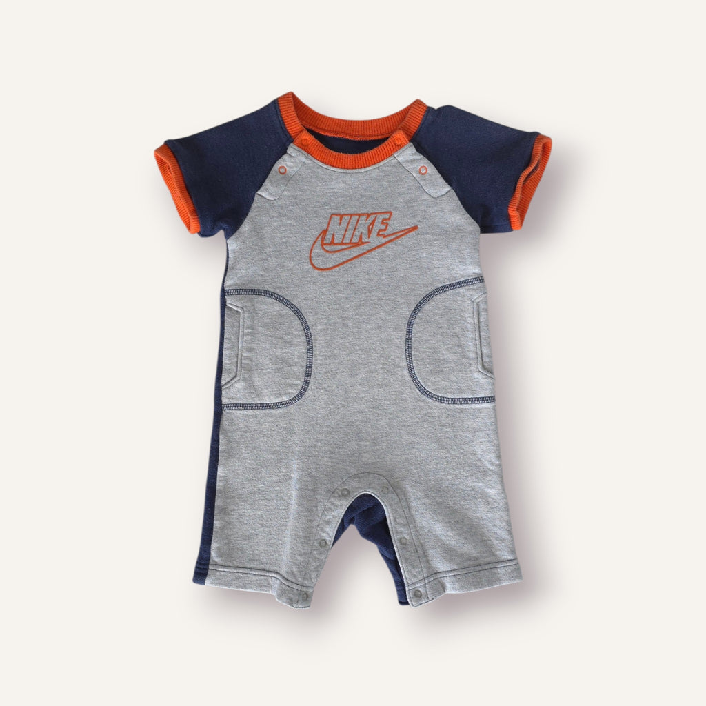 Y2K Grey, Navy and Orange Nike Romper (6/12M)