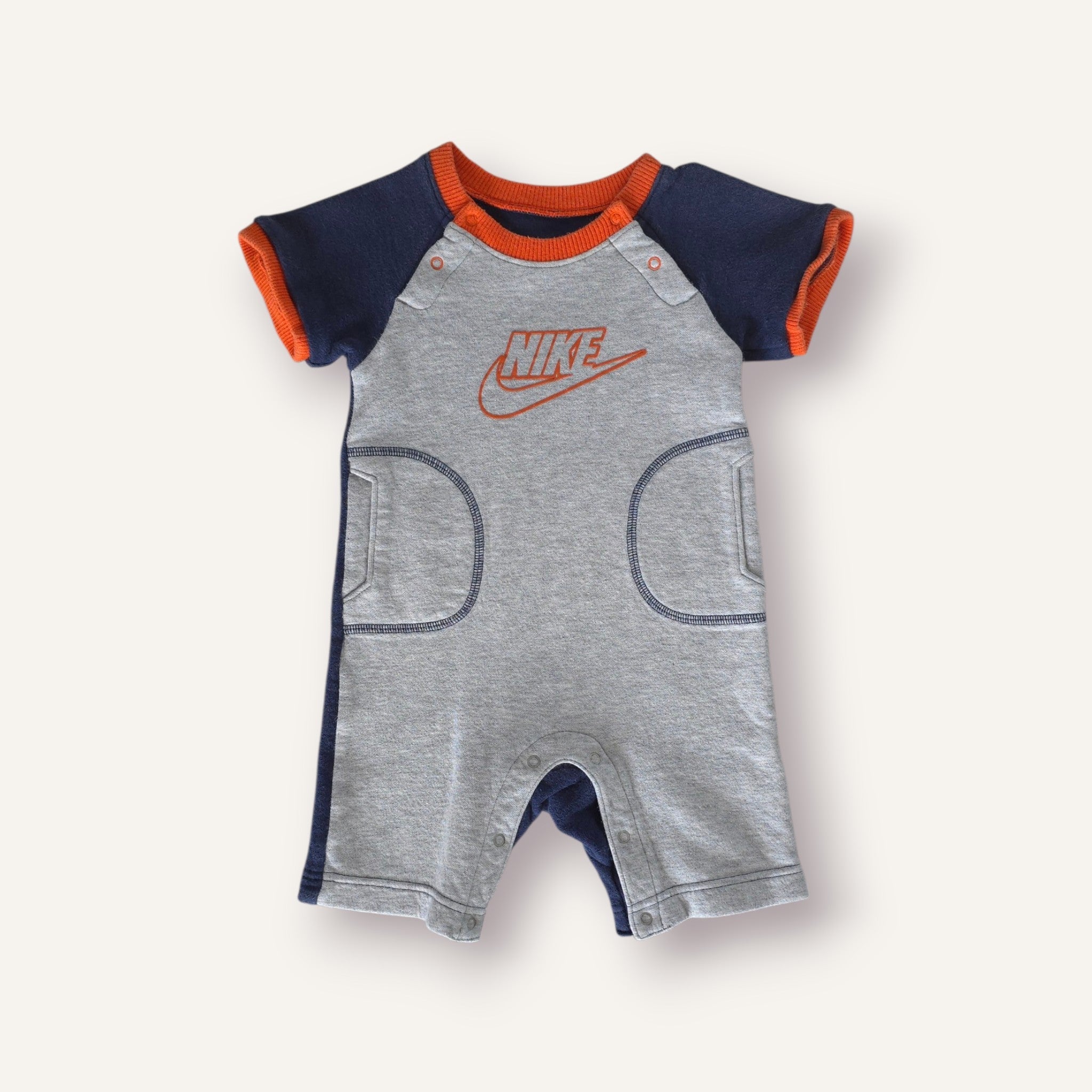 Y2K Grey, Navy and Orange Nike Romper (6/12M)