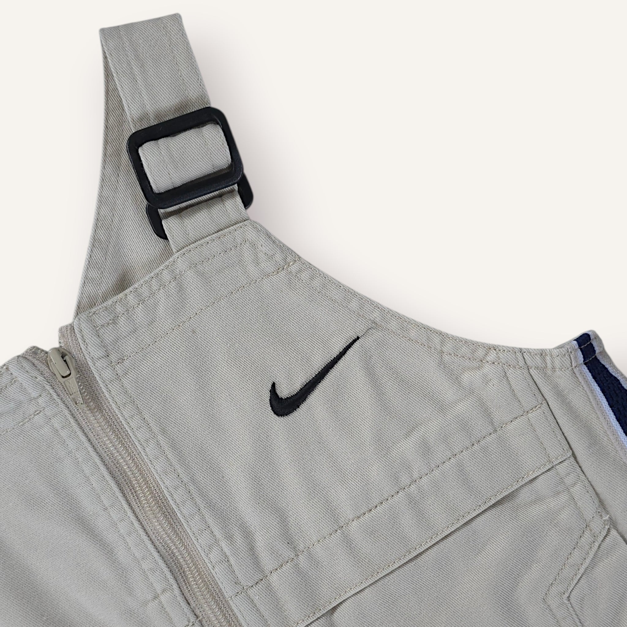Y2K Cream and Navy Nike Mid-Length Overalls (1-2T)