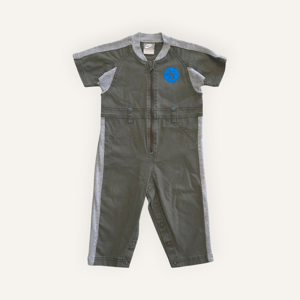 Y2K Nike Khaki Green, Grey and Turquoise Short-Sleeved Boiler (1-2T)