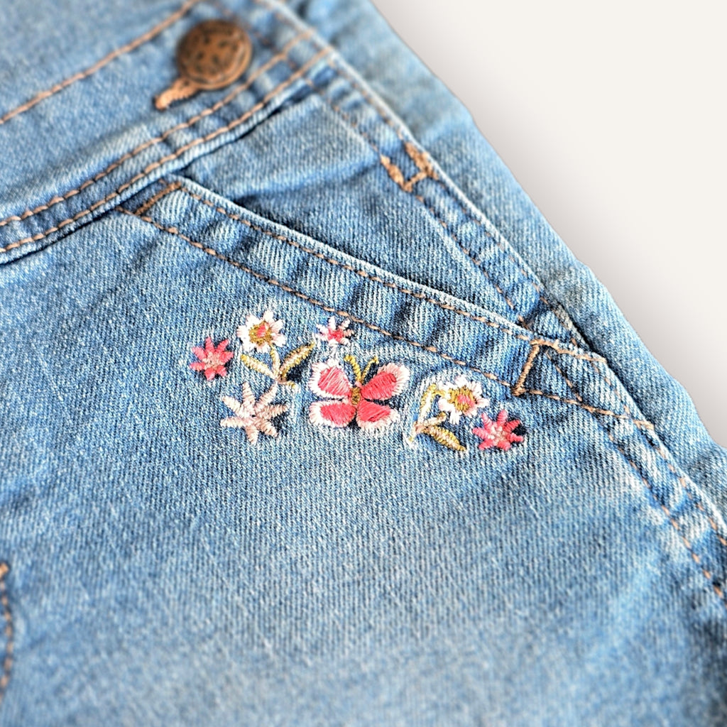 Oshkosh Flower Embroided Denim Shortalls (2T)