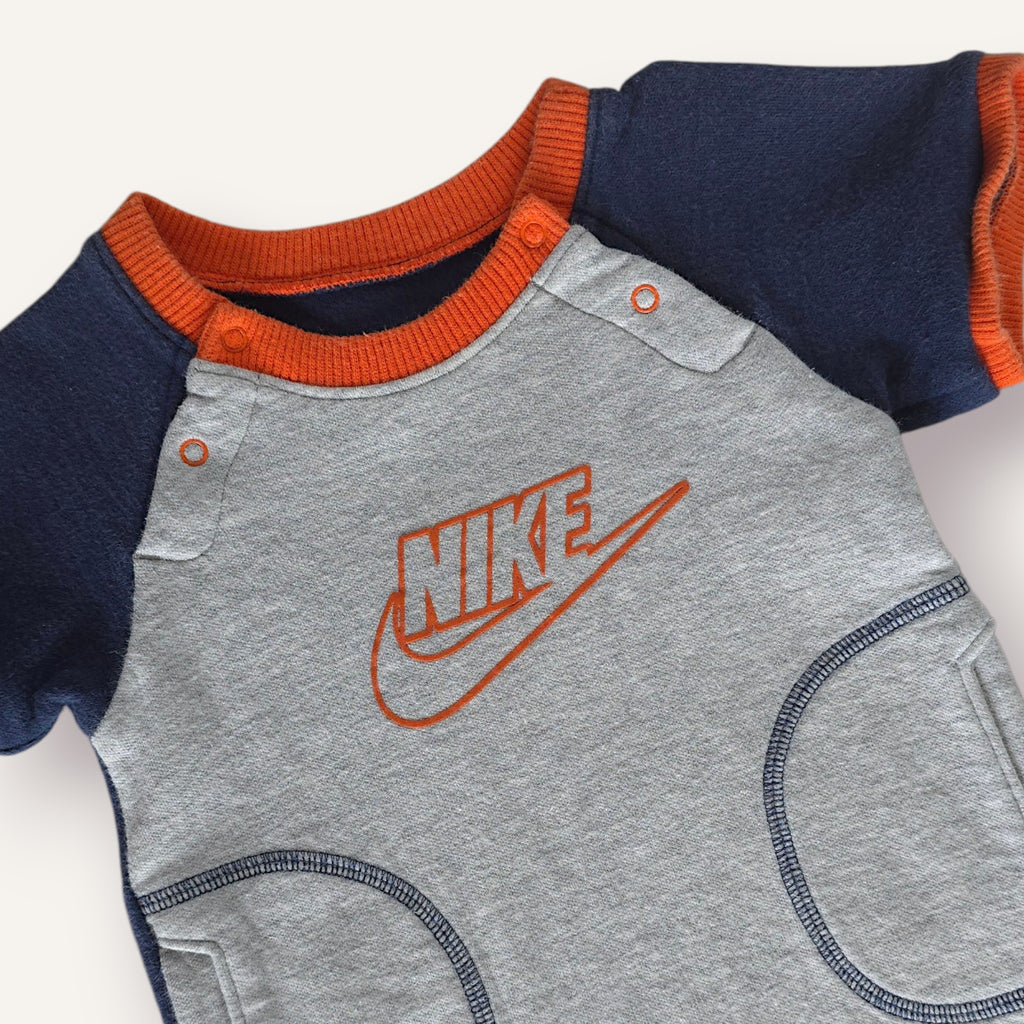 Y2K Grey, Navy and Orange Nike Romper (6/12M)