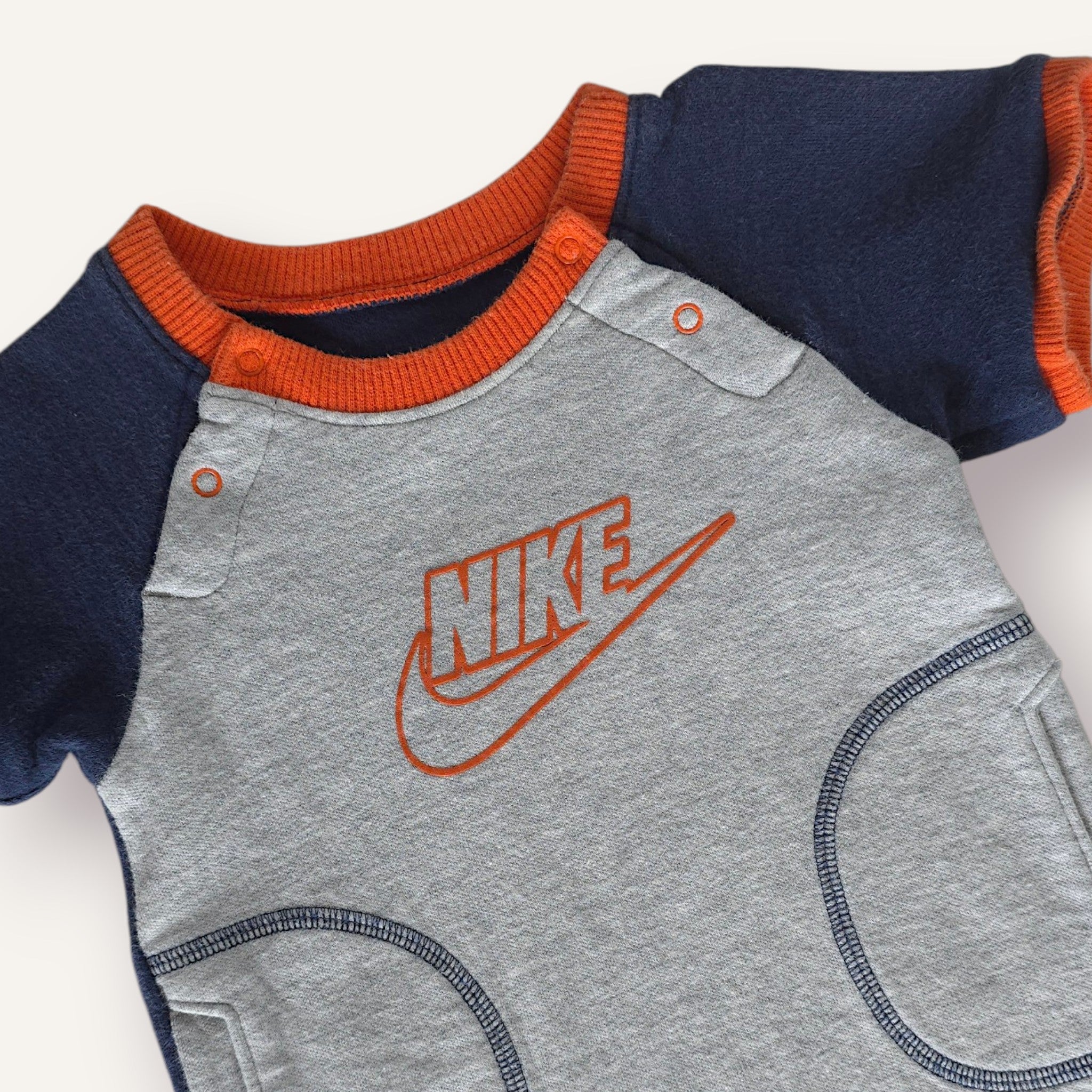 Y2K Grey, Navy and Orange Nike Romper (6/12M)