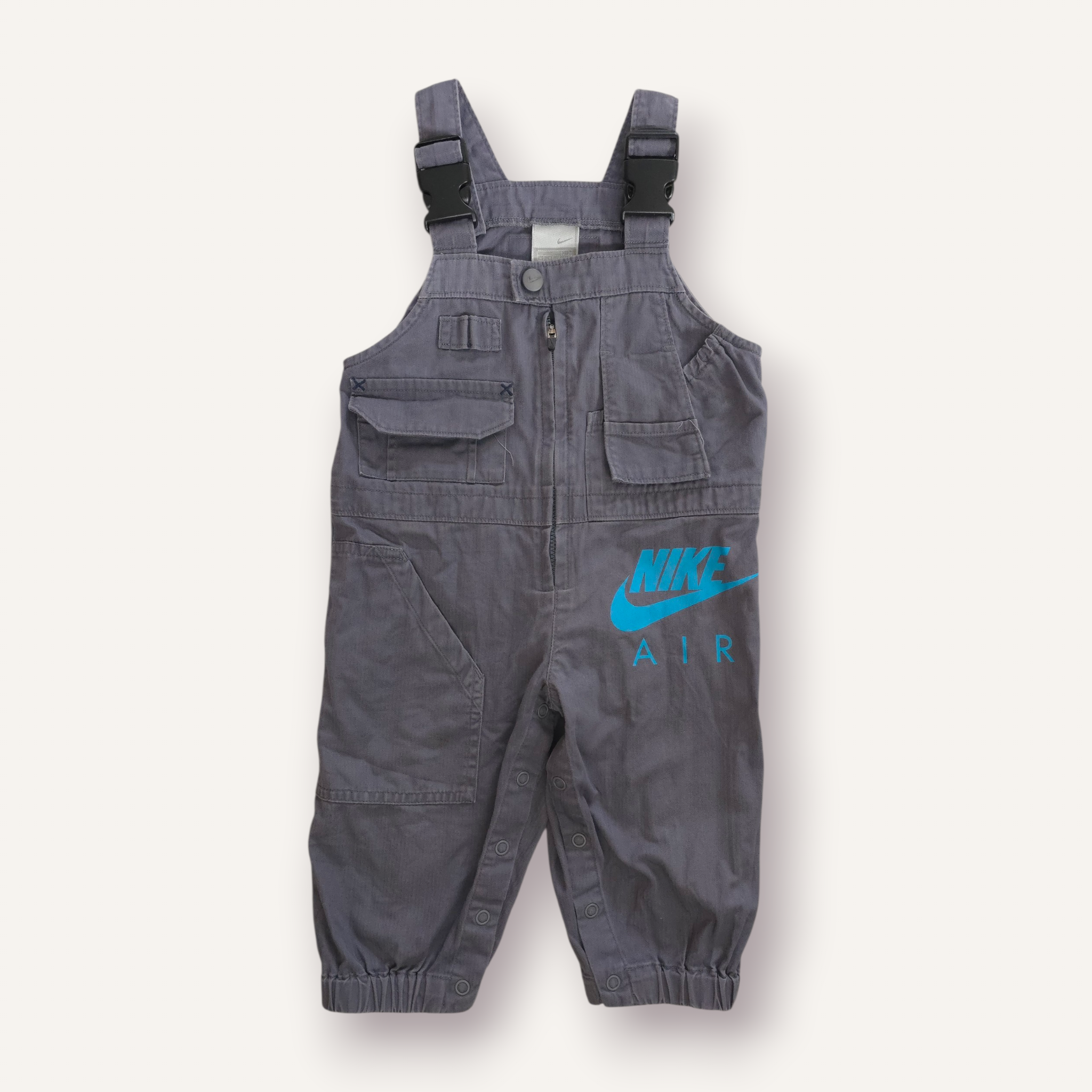 Y2K Nike Grey and Turquoise Full-Length Utility Overalls (1-2T)