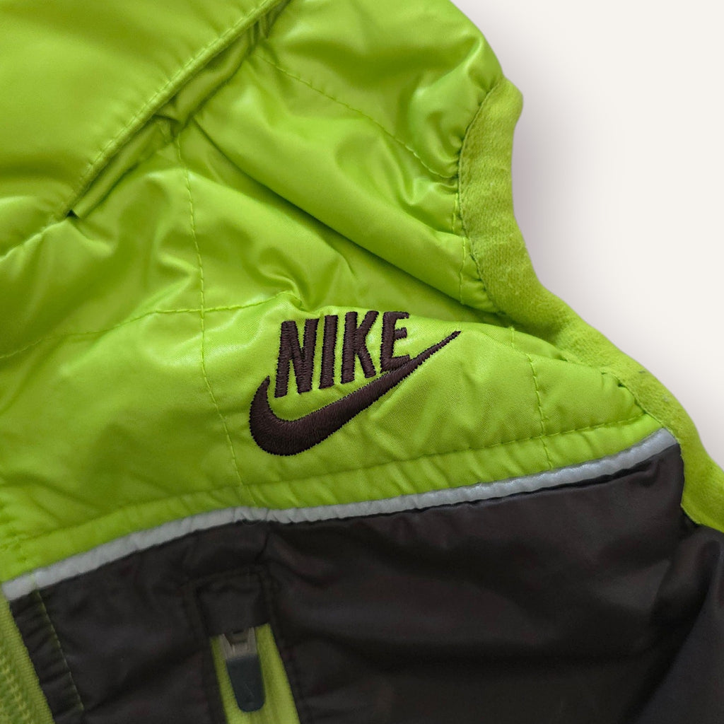 Y2K Nike Neon Green and Coffee Bean Puffer Vest (2T)