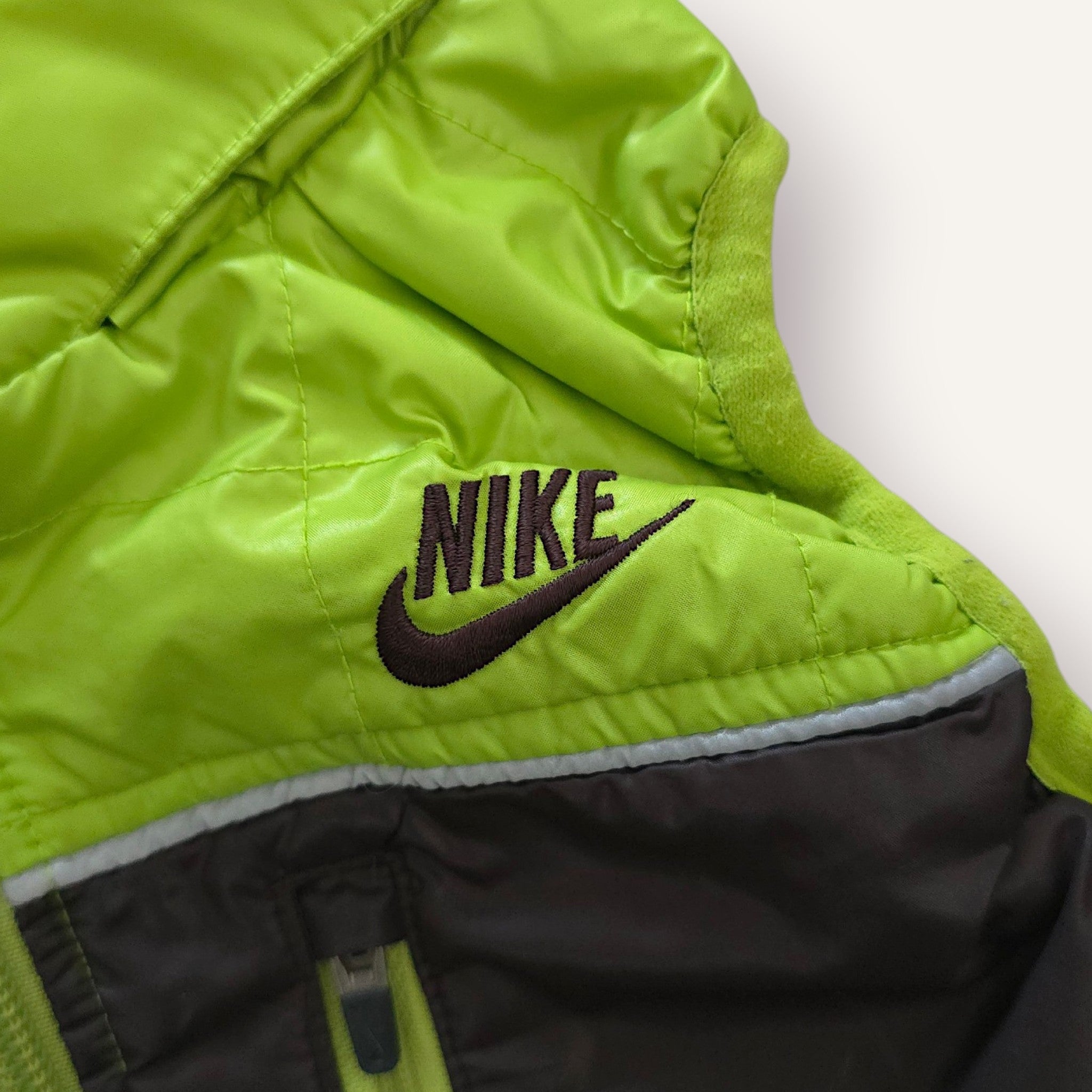 Y2K Nike Neon Green and Coffee Bean Puffer Vest (2T)