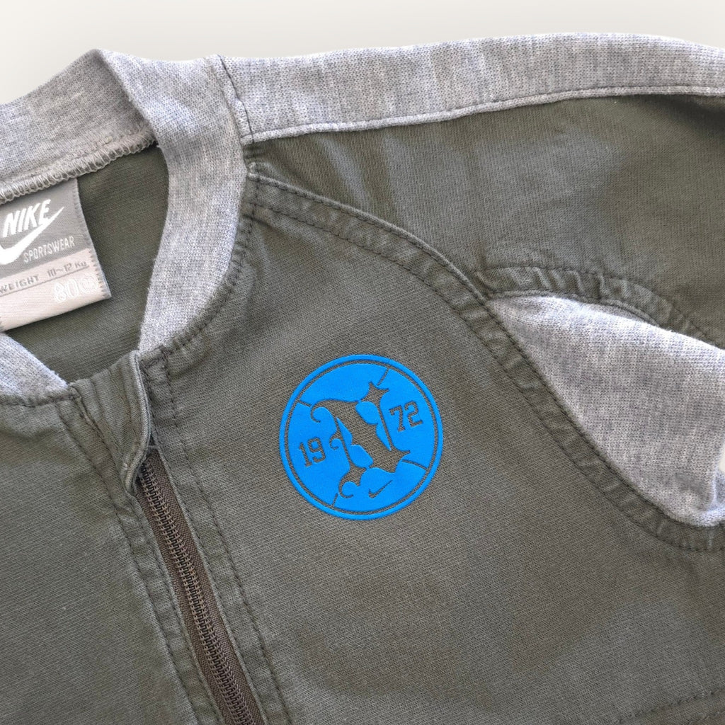 Y2K Nike Khaki Green, Grey and Turquoise Short-Sleeved Boiler (1-2T)