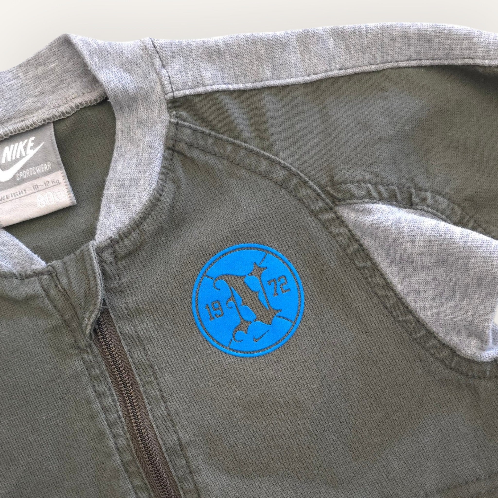 Y2K Nike Khaki Green, Grey and Turquoise Short-Sleeved Boiler (1-2T)